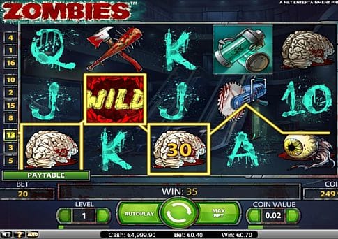 Выигрышная комбинация символов в автомате Zombies